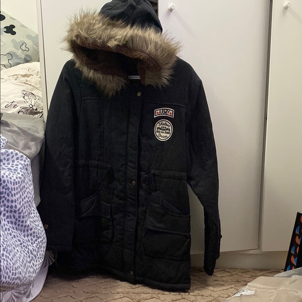 Black Parka with Fur Hood